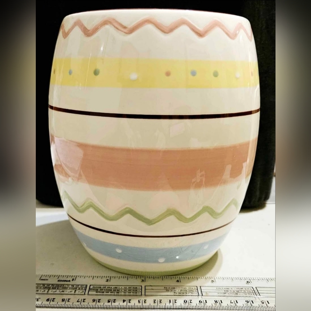 Cheryl's Ceramic Easter Egg Style Open Canister Container 7" x 5"
